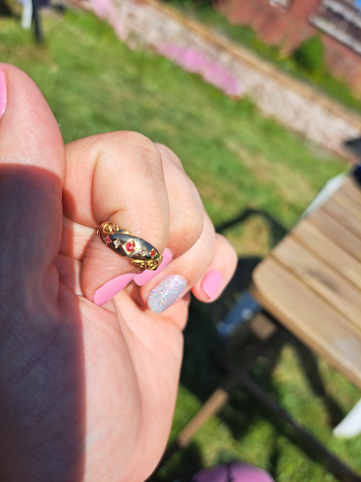 Antique Ruby & Diamond Gypsy Scroll Ring