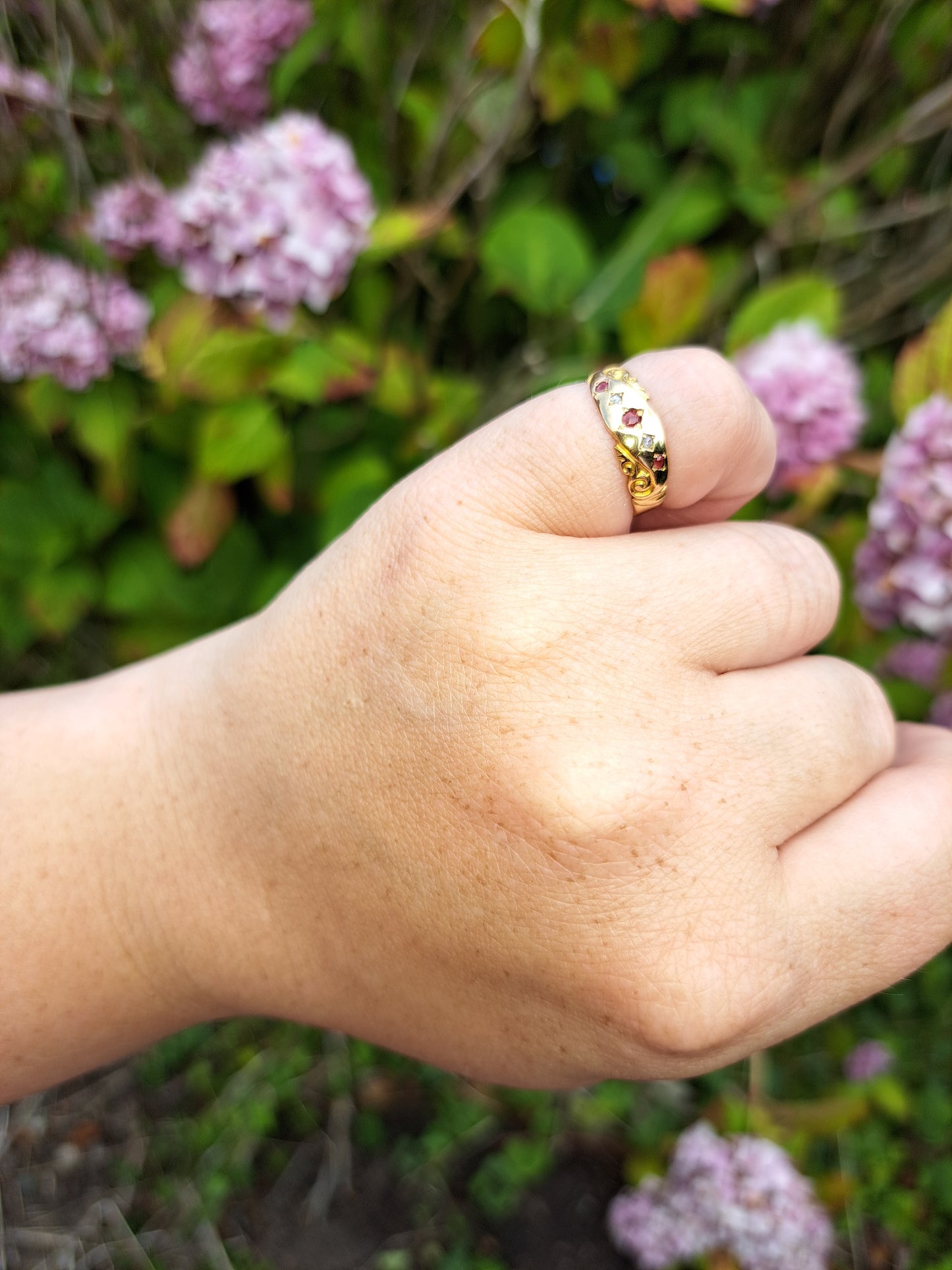 Antique Ruby & Diamond Gypsy Scroll Ring